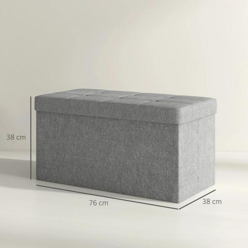 Baúl de Almacenaje para Dormitorio Plegable 84L Tapizado de Lino Sintético con Tapa para Salón 76x38x38 cm Gris Claro [1]