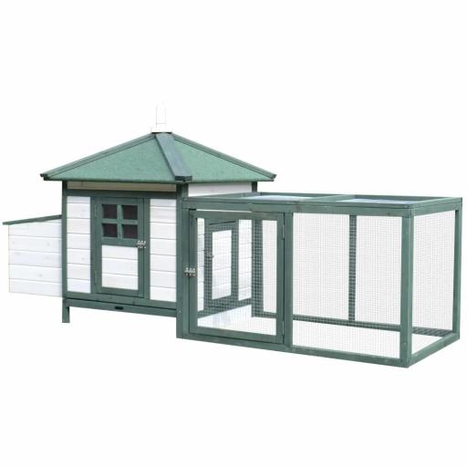Gallinero de Madera Jaula para Gallinas de Exterior con Nido Bandeja Extraíble y Espacio para Correr 196x76x97 cm Verde [8]