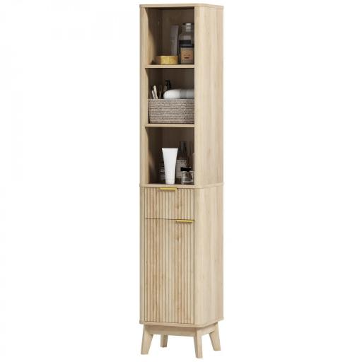 Columna Alta de Baño con Estantes y Cajón Diseño Compacto y Funcional para Espacios Reducidos 33x30x170 cm Tono Madera [8]