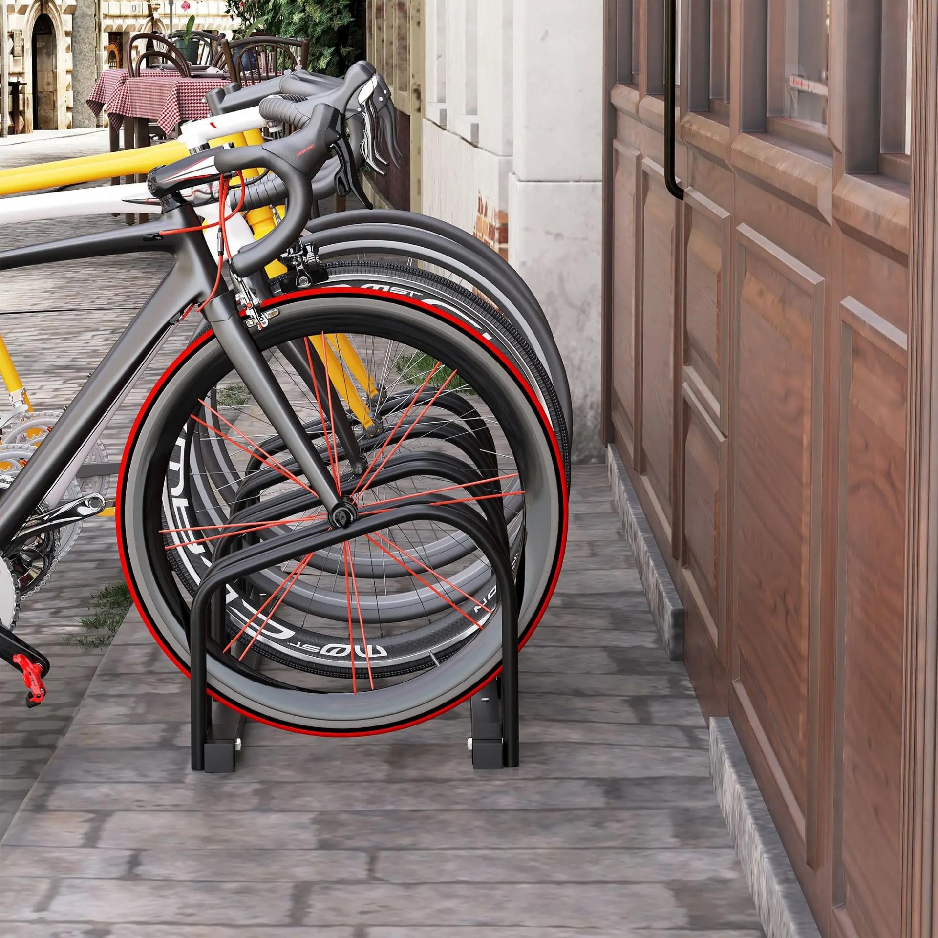 Aparcamiento para 4 Bicicletas Soporte de Acero para Aparcar Bicicletas en el Suelo o Pared 110x33x27 cm Negro