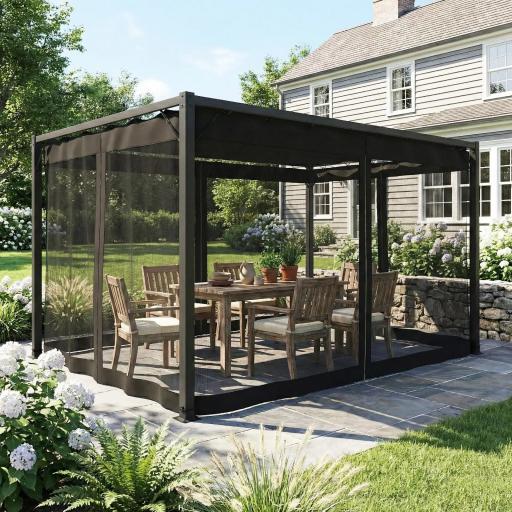 Pérgola de Jardín 3x4 m con Techo Retráctil 4 Laterales de Malla UPF30+ Cenador de Jardín para Patio Exterior Gris [3]
