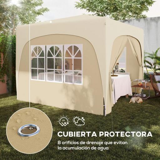 Cenador Plegable 3x3 m Gazabo con Paneles Laterales UPF50+ Altura Ajustable y Bolsa de Transporte Arena [3]