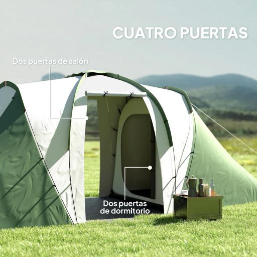 Tienda de Campaña para de 4-6 Personas con 2 Dormitorios Tienda de Camping Impermeable 3000 mm 555x225x190 cm Gris Verde [3]