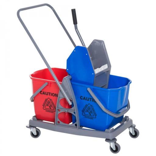 Carro de Limpieza Profesional Carro de Fregado de Metal con 2 Cubos de 25 Litros Extraíbles Escurridor Prensa Manual y 4 Ruedas 73x45x92 cm Rojo y Azul [10]