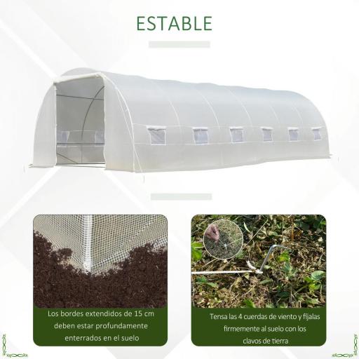 Invernadero de Exterior Invernadero de Túnel 8x3x2 m Invernadero de Jardín con 12 Ventanas y Puerta Enrollable para Cultivo Plantas Tomates Verduras Acero y PE 140 g/m² Blanco [3]