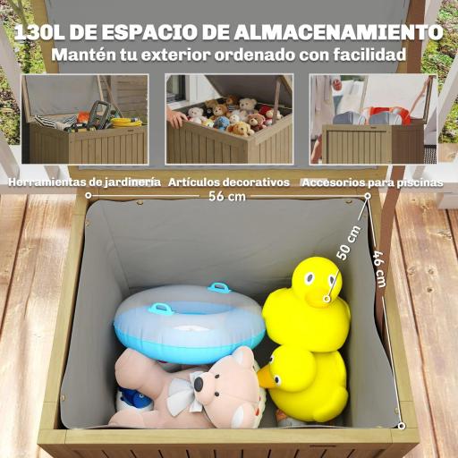 Arcón Exterior de Madera 130L Baúl Almacenaje Exterior con Forro Tapa con Bisagras y Correa 63x51x58,5 cm Marrón [2]