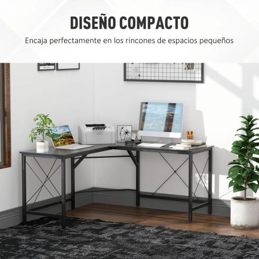 Escritorio Esquinero Moderno con Marco de Acero Carga 70 kg para Oficina Hogar Estudio 150x150x76 cm Negro [2]