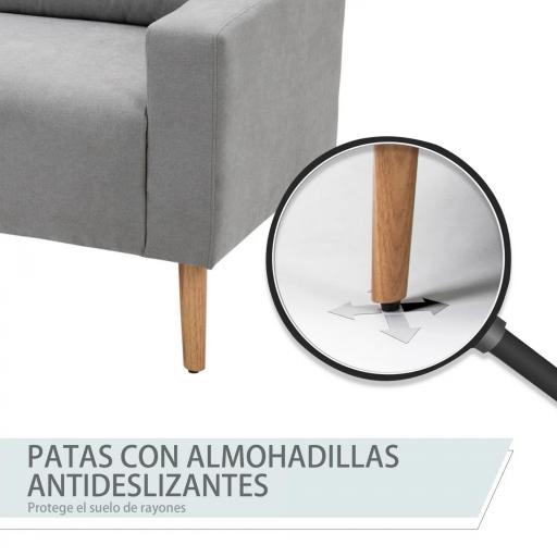Sofá de 2 Plazas con 2 Cojines Reposabrazos y Patas de Madera de Caucho para Dormitorio Oficina 145x76x88 cm Gris [4]