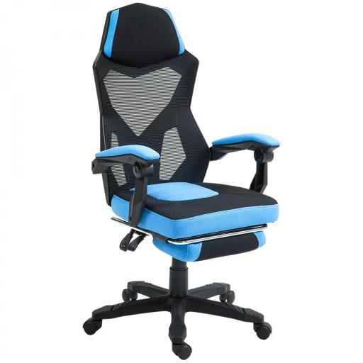 Silla Gaming con Reposapiés Altura Regulable y Respaldo Reclinable 135° 58x63x112-122 cm Azul y Negro [8]