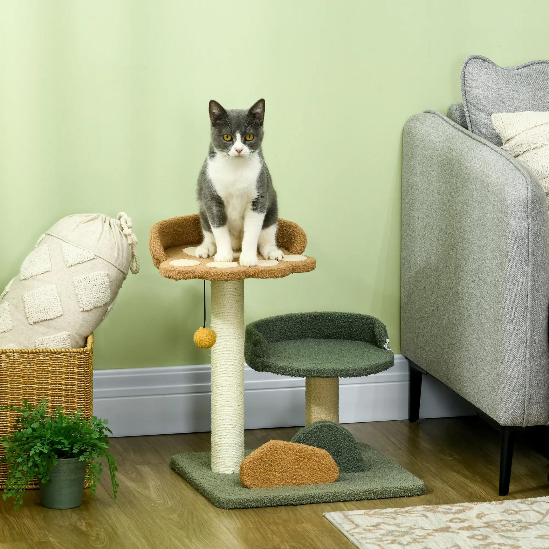 Árbol Rascador para Gatos Árbol Pequeño de 52 cm con Cama Poste de Sisal y Bola Colgante 43x39x52 cm Multicolor