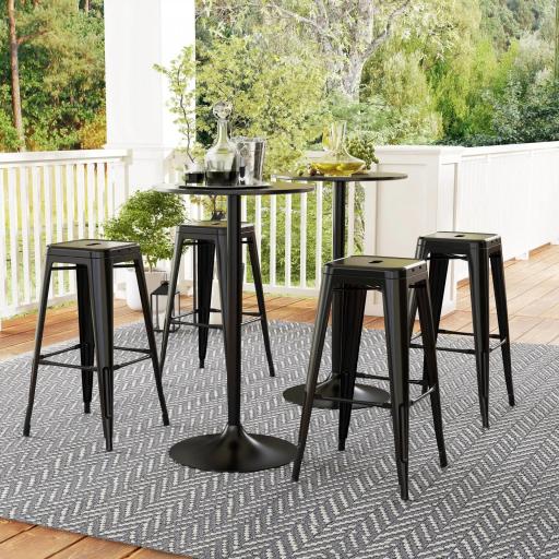 Conjunto de 4 Taburetes de Bar Estilo Industrial Apilables y con Reposapiés Aptos para Interiores y Exteriores 43x43x76 cm Carga Hasta 120kg Negro [3]