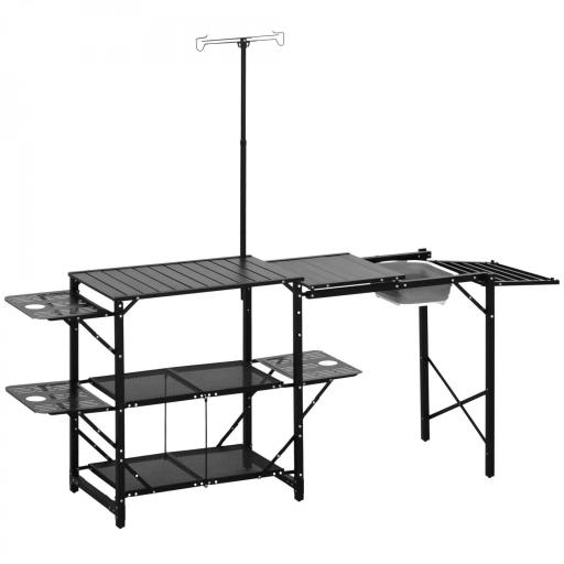 Mesa de Camping Plegable con Fregadero Soporte para Lámpara y Estantes para Barbacoas Picnics y Viajes 173x52x80-174cm [9]