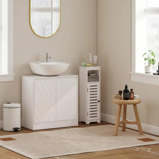 Mueble Bajo Lavabo Mueble de Baño con 2 Puertas Estante Ajustable para Lavabos con o sin Pedestal 60x30x59,8 cm Blanco [3]