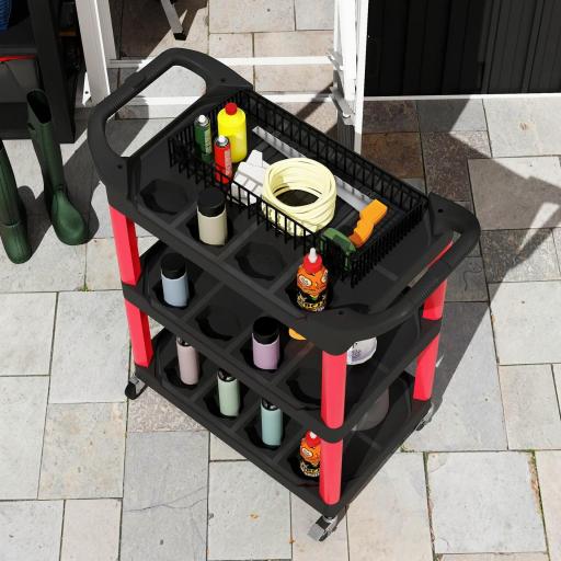 Carro de Herramientas con 3 Estantes Ruedas y Asas para Garaje Mecánico Hogar Carga 91 kg Rojo y Negro [8]