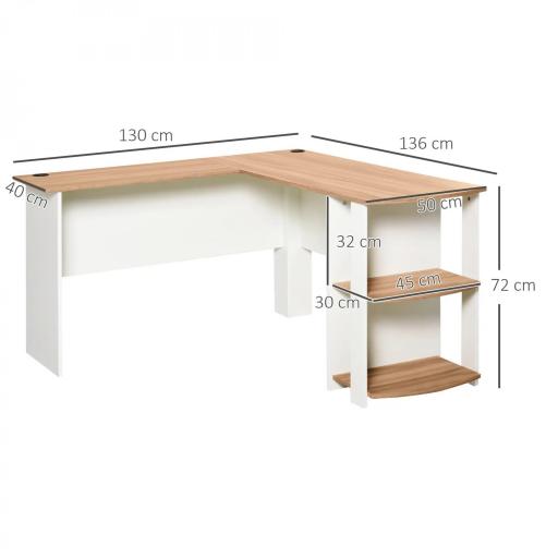 Mesa de Ordenador PC Escritorio con Estantes para Oficina Hogar Tipo Esquinera Forma L 136x130x72cm Madera [1]