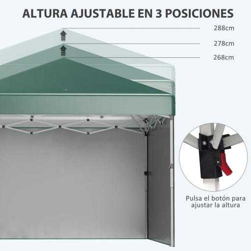 Carpa Plegable Pop-up 3x3 m con 2 Paredes Laterales Anti-UV Altura Ajustable Sacos de Arena y Bolsa de Transporte Verde [5]
