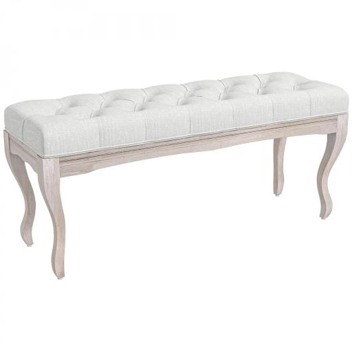 Banco para Pie de Cama con Pies de Madera y Asiento Acolchado Carga 120 kg para Entrada Pasillo 110x37x49 cm Crema [8]