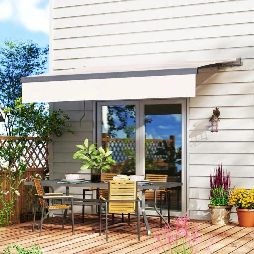 Toldo Manual Retráctil para Jardín con Manivela Protección UV Estructura de Metal y Aluminio 295x200 cm Crema