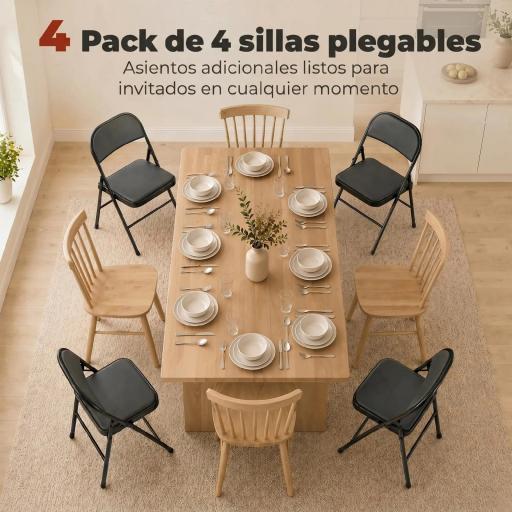 Juego de 4 Sillas Plegables Acolchadas con Respaldo y Estructura de Acero para Salón Comedor Cocina 45x46x78 cm Negro [5]