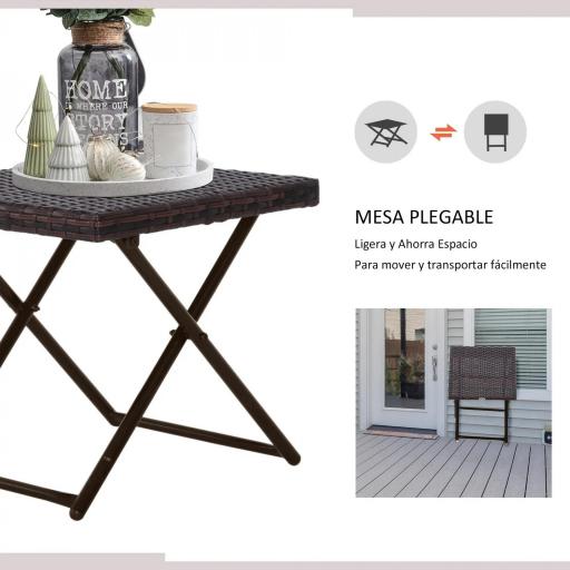 Mesa de Terraza Exterior de Ratán PE Plegable con Patas Cruzadas y Marco de Acero para Patio Balcón 40x40x40 cm Marrón [4]