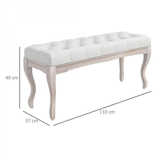 Banco para Pie de Cama con Pies de Madera y Asiento Acolchado Carga 120 kg para Entrada Pasillo 110x37x49 cm Crema [0]