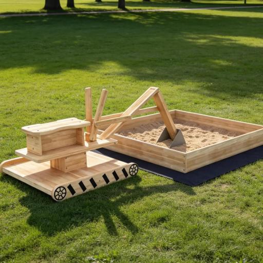 Arenero para Niños de Madera con Excavadora Arenero Infantil con Asiento Giratorio 360° y Forro 184x90x56 cm Natural [5]