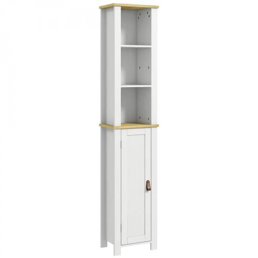 Columna de Baño Armario de Baño con Estantes Abiertos Puerta y Estante Ajustable Diseño Anti-vuelco 34x23x165 cm Blanco [8]