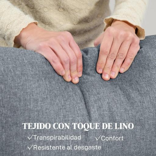 Sofá de 2 Plazas Reclinable Manual Tapizado en Lino con Reposapiés y Acolchado Grueso 118x95x101 cm Gris [6]