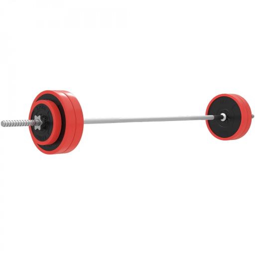 Set de Musculación con 1 Barra y 6 Discos Barra de Pesas 30 kg con Mancuernas para Entrenamiento 170x26x26 cm Rojo [10]