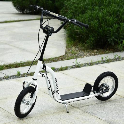 Patinete para Niños Mayores de 5 Años Scooter 2 Neumáticos Inflables de Caucho con Frenos Manillar Ajustable Pedal Antideslizante 120x58x85-95 cm Blanco