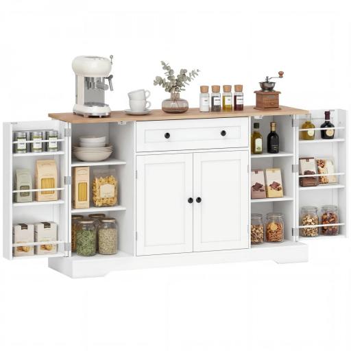 Aparador de Cocina con Cajón Estantes en las Puertas Estantes Ajustables Barra de Café 138x40x83,5 cm Blanco [8]