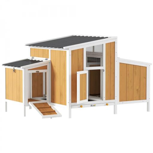 Gallinero para Exterior de Madera 145x90x92 cm para 2-4 Gallinas con Nido Casa Lateral Bandeja Extraíble Amarillo [8]