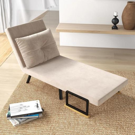 Sofá Cama Individual Plegable Silla Cama Convertible 4 en 1 Respaldo Ajustable de 5 Niveles y Almohada 63x73x81 cm Beige [6]
