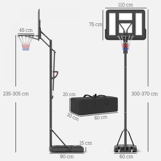 Canasta de Baloncesto para Exteriores/Interiores Altura Ajustable 235-305 cm con Ruedas Base Rellenable Bolsa de Peso [1]