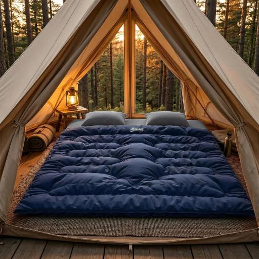 Saco de Dormir Doble para Adultos Tamaño Queen para 2 Personas con 2 Almohadas y Bolsa Transporte Azul Oscuro [0]