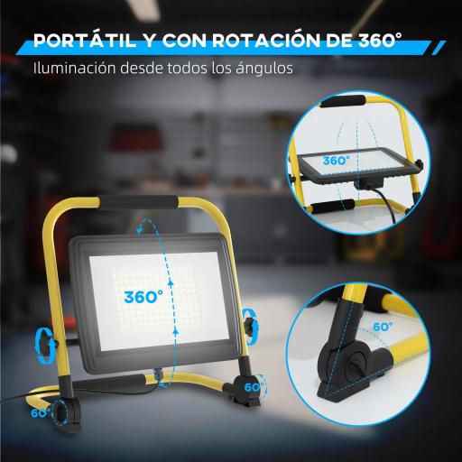 Foco LED con 8500 Lúmenes IP65 6500K Resistente a la Intemperie Ajustable y Portátil 35x20x32 cm Amarillo [3]