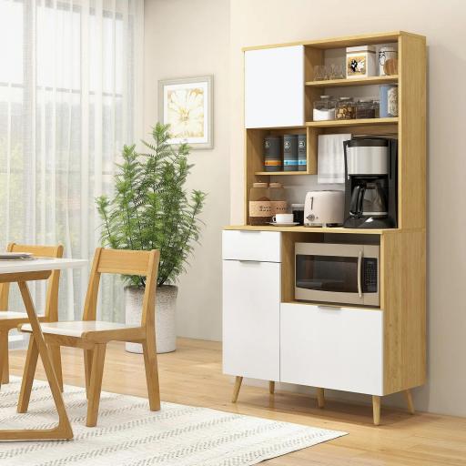 Alacena de Cocina Mueble Auxiliar de Cocina con 3 Puertas Cajón Estante Ajustable y Toallero 93x40x180 cm Natural