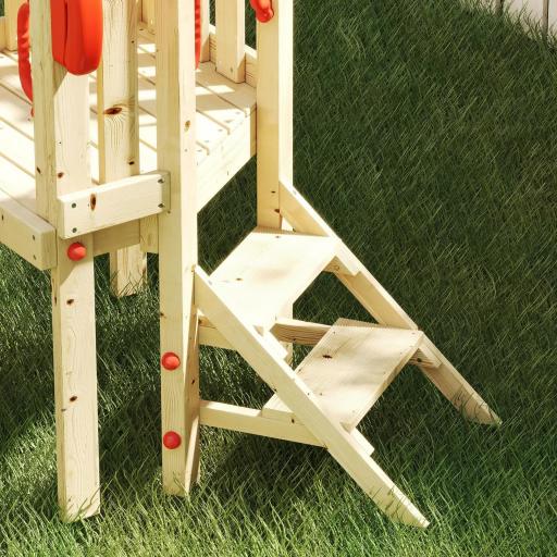 Parque Infantil Exterior de Madera con Columpio Tobogán Volante Bocina Teléfono para Patio Césped Rojo y Natural [7]