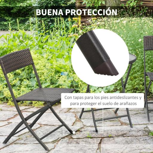Conjunto de Muebles de Jardín con Sillas Plegables y Mesa de Vidrio para Terraza Patio Marrón [2]