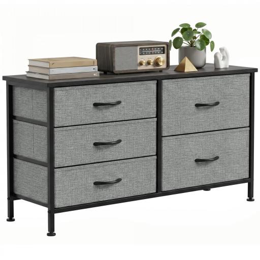 Cómoda con 5 Cajones de Tela Cómoda para Dormitorio Marco de Acero Cajonera para Salón Oficina Gris Oscuro y Negro [8]