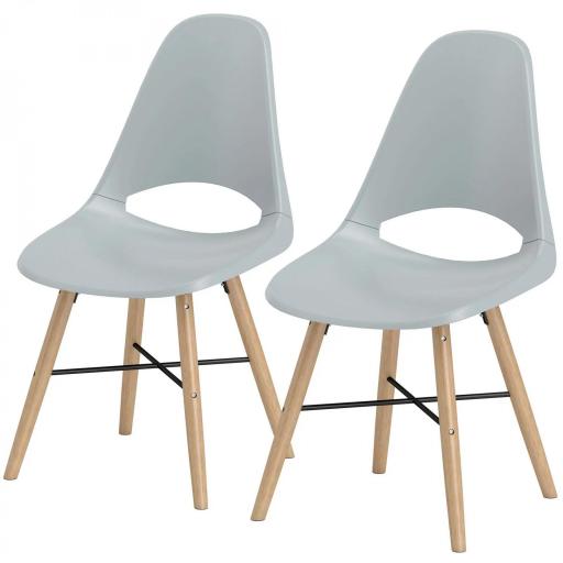 Pack de 2 Sillas de Comedor de Plástico con Respaldo Curvado y Patas de Madera de Caucho Gris [9]