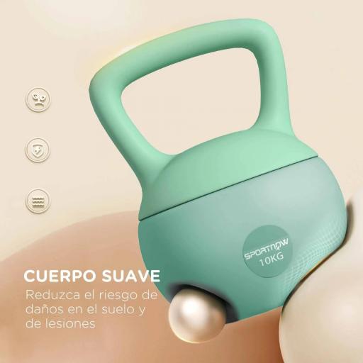 Pesa Rusa 10 kg Kettlebell Relleno de Arena Metálica y Mango Antideslizante para Entrenamiento en Casa 21x21x30 cm Verde [2]