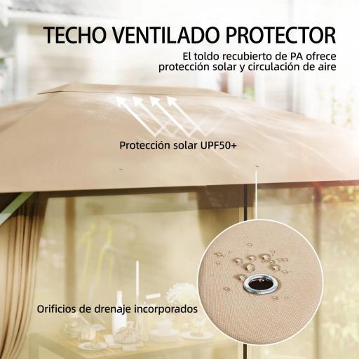 Carpa para Jardín 3x4 m con Techo Ventilado 4 Paredes y 4 Mosquiteras UPF50+ para Exterior Terraza Caqui [4]