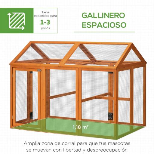 Gallinero para Exterior 140x88,5x106 cm con 3 Perchas Marco de Madera y 2 Puertas con Cierre Madera Natural [2]