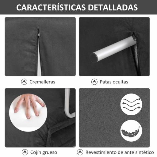 Sofá Cama de 2 Plazas con Respaldo Ajustable en 5 Posiciones Tapizado con Tacto de Ante y Cojines 111x80x78 cm Gris [4]