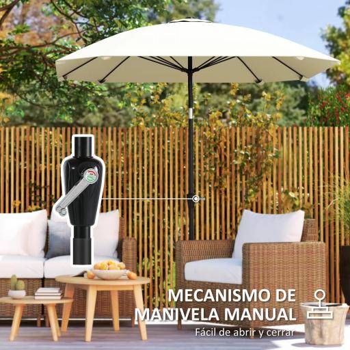 Sombrilla de Jardín 233x233 cm Ángulo Ajustable Impermeable Poste de Aluminio Varillas de Fibra de Vidrio Manivela Crema [4]