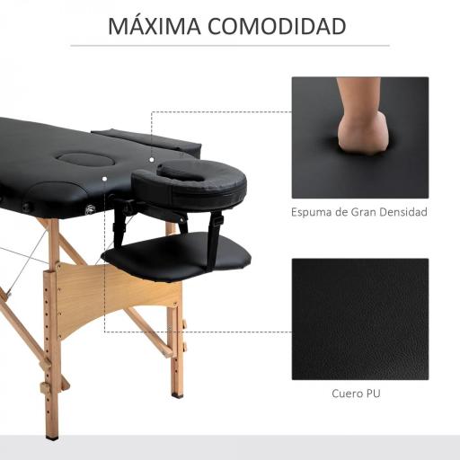 Camilla Plegable con Altura Ajustable 67-92 cm para Uso Profesional de Belleza Acupuntura y Fisioterapia 210x81 cm Negro [3]