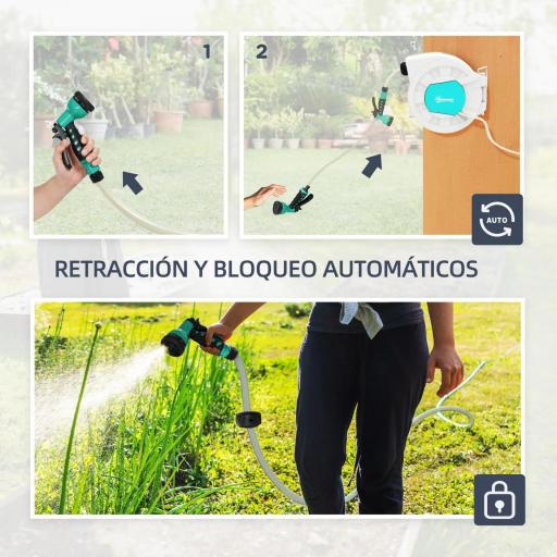Manguera Retráctil de Pared con Carrete de 25+2 m con Bloqueo Retorno Automático y Boquilla de 7 Funciones y Giro 180° [8]