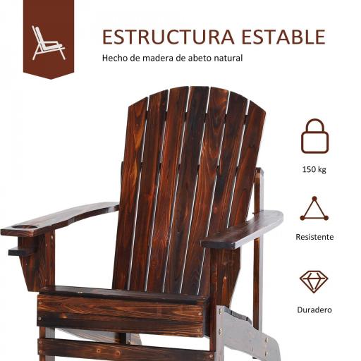 Silla Adirondack de Madera con Reposabrazos y Respaldo Alto para Terraza Balcón Exterior 72x95x93 cm Marrón [5]