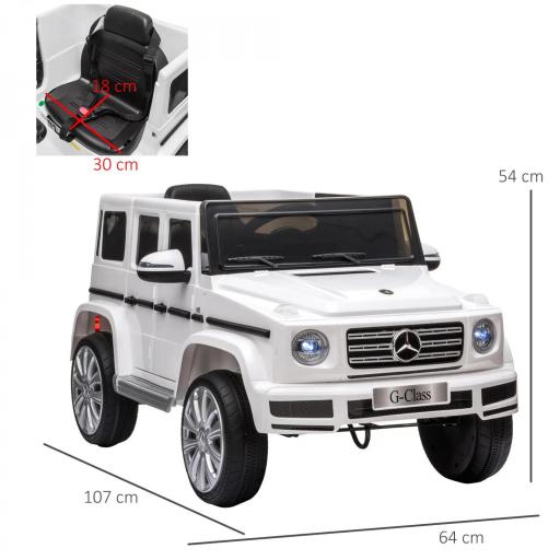 Coche Eléctrico para Niños de Batería 12 V BENZ G500 con Control Remoto Música Bocina 3-5 km/h Carga 30 kg Blanco [1]